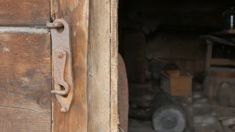 Hook on the barn door. Opening and closing the barn door. Stock Footage 107903359