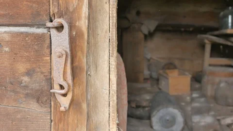 Hook on the barn door. Opening and closing the barn door. Stock Footage 107903617