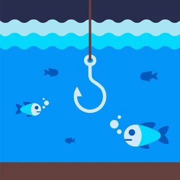 The hook catches fish under water. sea fishing with a hook. Stock Illustration
