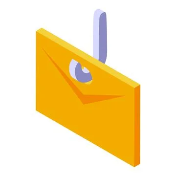 Hook catching closed golden envelope hanging isometric icon Stock Illustration