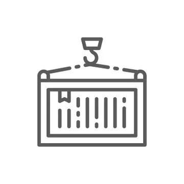 Hook with container, crane lift line icon. Ilustração Stock