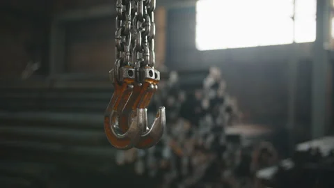 Hook on the crane at the factory Stock Footage 195098461