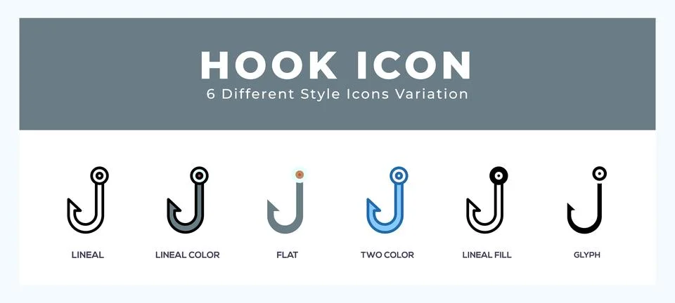 Hook icon set with different styles. Vector illustration. Stock Illustration