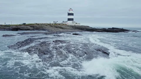 Hook Lighthouse Drone Shot on Irish Coast Wexford Ireland 4K Vídeos de archivo 333353290