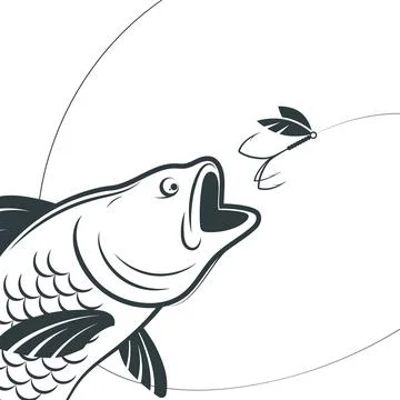 Hook on the line and fish. Big fish chasing bait Stock Illustration