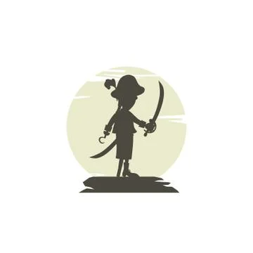 Hook pirate silhouette theme vector logo Stock Illustration
