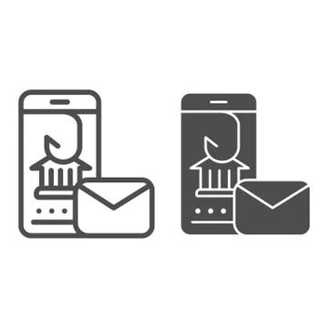 Hook in smartphone line and glyph icon. Message fishing vector illustration Stock Illustration
