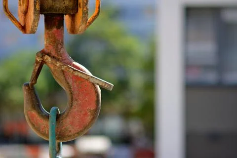 Hook of a tower construction crane. Stock Photos