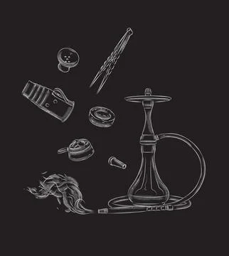 Hookah and accessories set black Stock Illustration