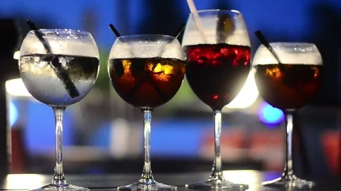 Hookah and two glasses standing on bar counter at night club, party atmosphere Stock Footage 132201736