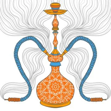 Hookah with arabic pattern and smoke. Stock Illustration