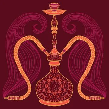 Hookah with arabic pattern and smoke. Stock Illustration