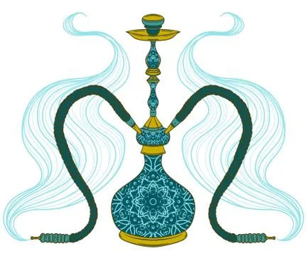 Hookah with arabic pattern and smoke. Stock Illustration