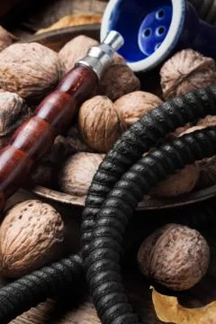 Hookah with autumn walnut Stock Photos