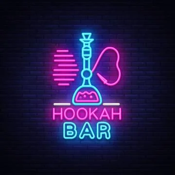 Hookah Bar neon sign vector. Night Hookah Design Template, Light Banner, Night Stock Illustration