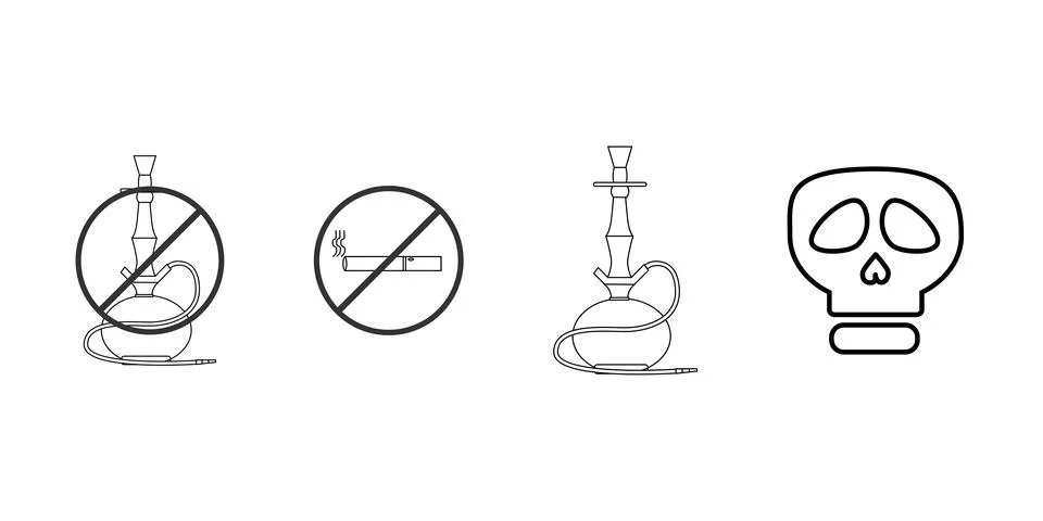 Hookah black color icons and ban smoking. Stock Illustration