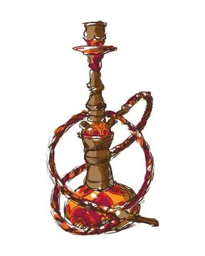 Hookah brown with red ornament Stock Illustration