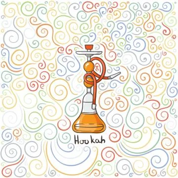 Hookah doodle illustration on patterned background Illustrazione stock
