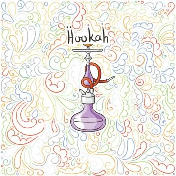 Hookah doodle illustration on patterned background Illustrazione stock