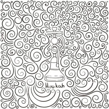 Hookah doodle illustration on patterned background Illustrazione stock