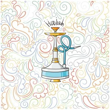 Hookah doodle illustration on patterned background Illustrazione stock