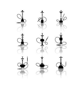 Hookah drop shadow black glyph icons set. Custom object. Sheesha house. Nargile Stock Illustration