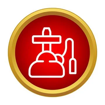 Hookah icon on red circle with gold frame Stock Illustration