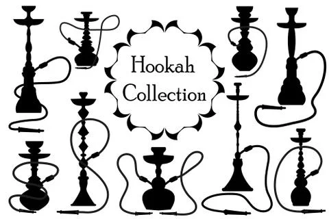 Hookah icon set black silhouette, outline style. Arabic hookahs collection of Stock Illustration