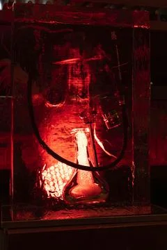 Hookah Inside Ice Cube with Red Light Stock Photos