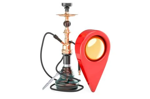 Hookah with map pointer. 3D rendering Illustrazione stock