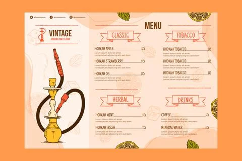 Hookah menu design template Stock Illustration