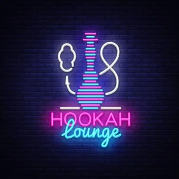 Hookah neon sign vector. Hookah Lounge logo in neon style design pattern bright Stock Illustration