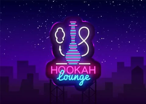 Hookah neon sign vector. Hookah Lounge logo in neon style design pattern bright Stock Illustration