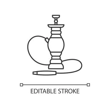 Hookah pixel perfect linear icon. Sheesha house. Smoke pipe and relax indoors Stock Illustration