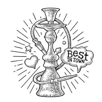 Hookah with rays. Vector vintage engraved illustration isolated on dark Stockillustratie