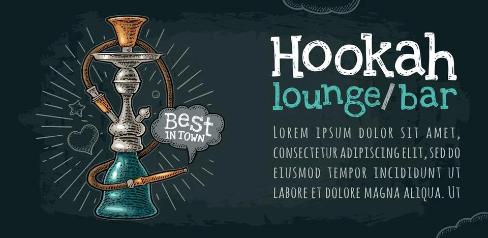 Hookah with rays. Vector vintage engraving illustration on dark イラスト素材