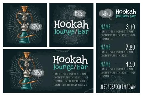 Hookah with rays. Vector vintage engraving illustration on dark Illustrazione stock