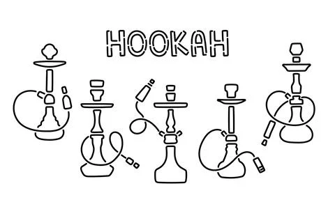 Hookah signs collection line vector. Night Hookah Design Template, Light Banner Stock Illustration