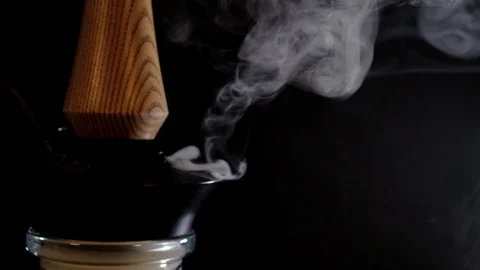 Hookah smoke out of the mine through the valve Stock Footage 124971555