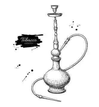 Hookah vector drawing. Hand drawn vintage shisha illustration. S Stock Illustration