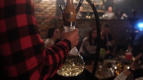 Hookahman makes a hookah in a hookah cafe. slow motion 스톡 동영상 87247153