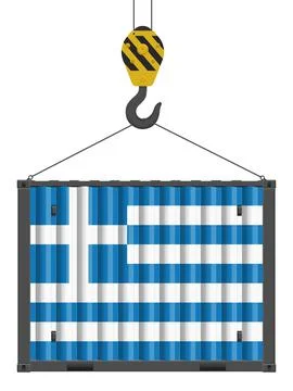 Hooked cargo container with Greece flag Stock Illustration