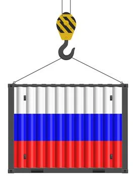 Hooked cargo container with Russia flag Stock Illustration