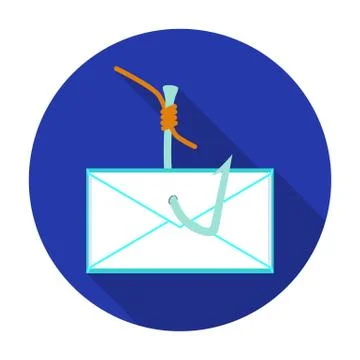 Hooked e-mail icon in flat style isolated on white background. Hackers and Illustrazione stock
