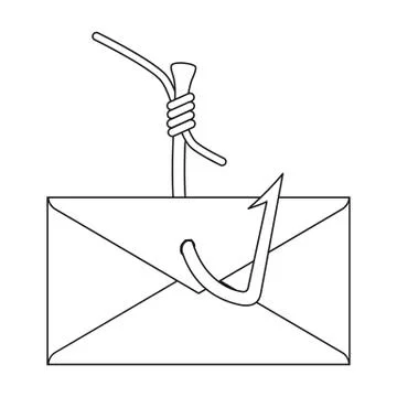 Hooked e-mail icon in outline style isolated on white background. Hackers and Illustrazione stock