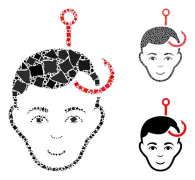 Hooked man head Mosaic Icon of Raggy Items Stock Illustration