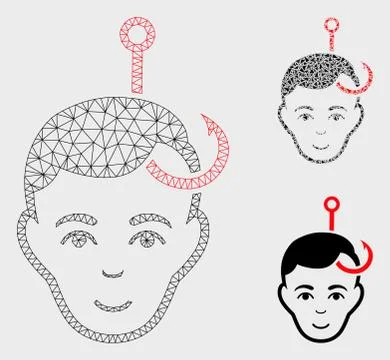 Hooked Man Head Vector Mesh Network Model and Triangle Mosaic Icon Stock Illustration