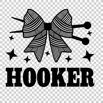 Hooker Bow With Knitting Needles centered stars black white Stock Illustration