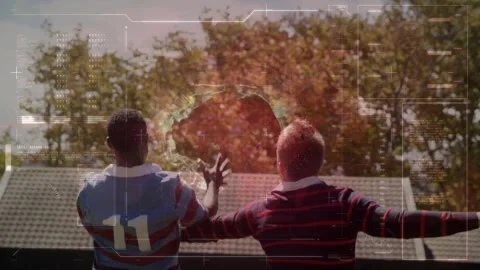 Hooker bringing rugby ball overhead launching lineout, teammates lifting jumper Stock Footage 316624431