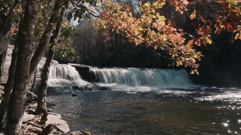 Hooker Falls waterfall in fall foliage near Asheville, North Carolina Stock Footage 190727647